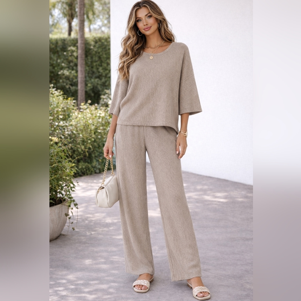 Joie Taupe Knit Set Top And Pant Size XS